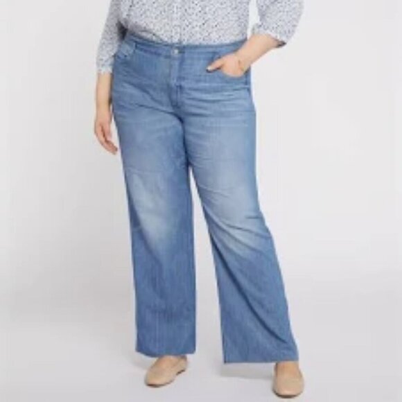 NYDJ Super Wide Leg Tummy Control Blue Denim Jeans Elastic Waist 2X - Picture 1 of 11